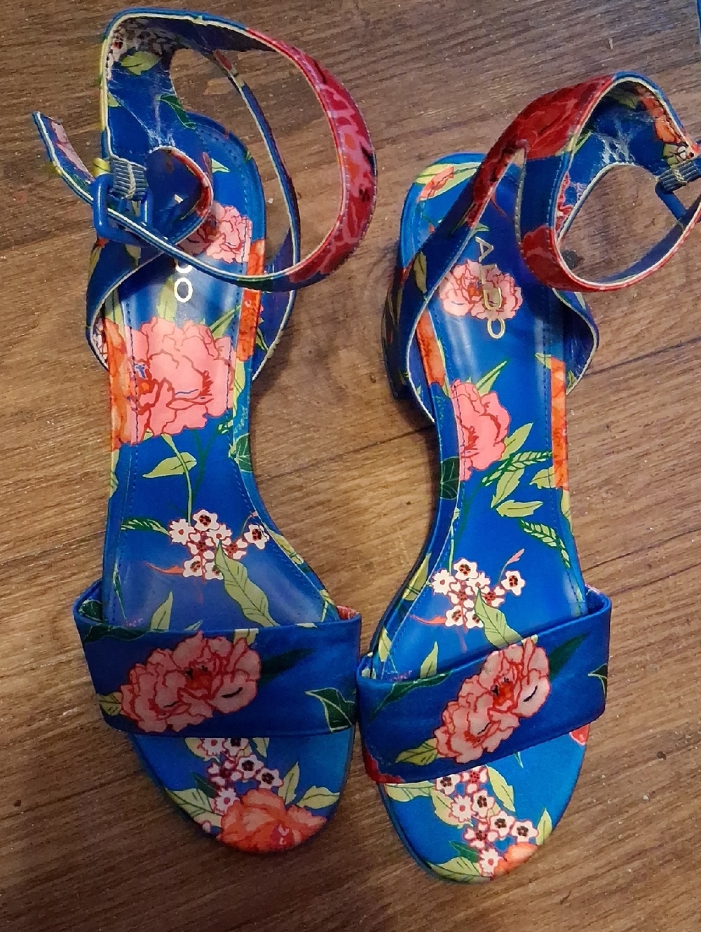 Aldo Blue Floral Ankle-Strap Sandals